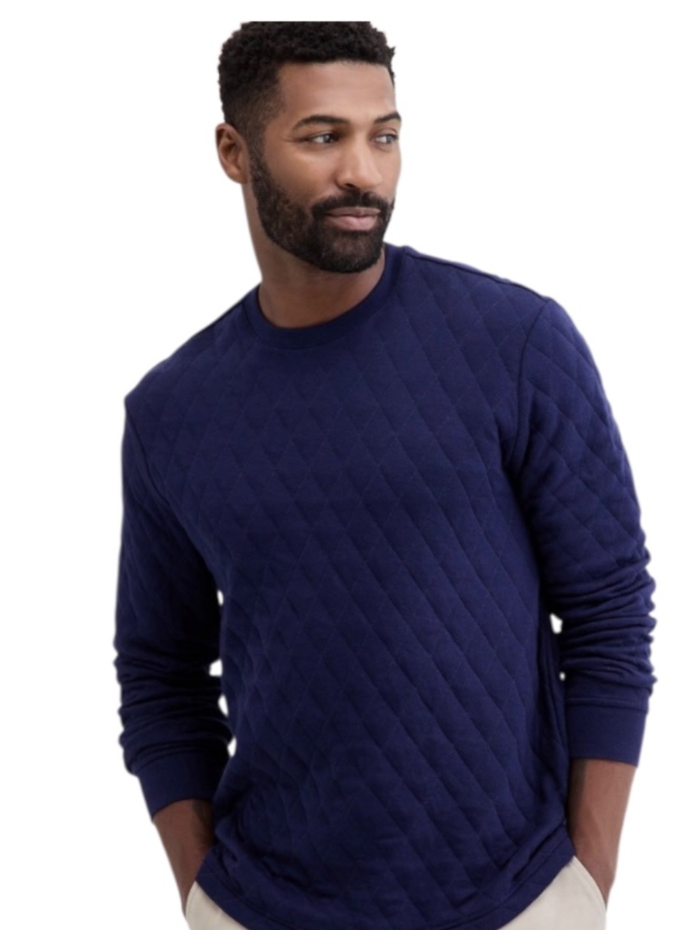Club Room Crew Neck Quilted Sweater Swatshirt Navy Blue Size S - NWT